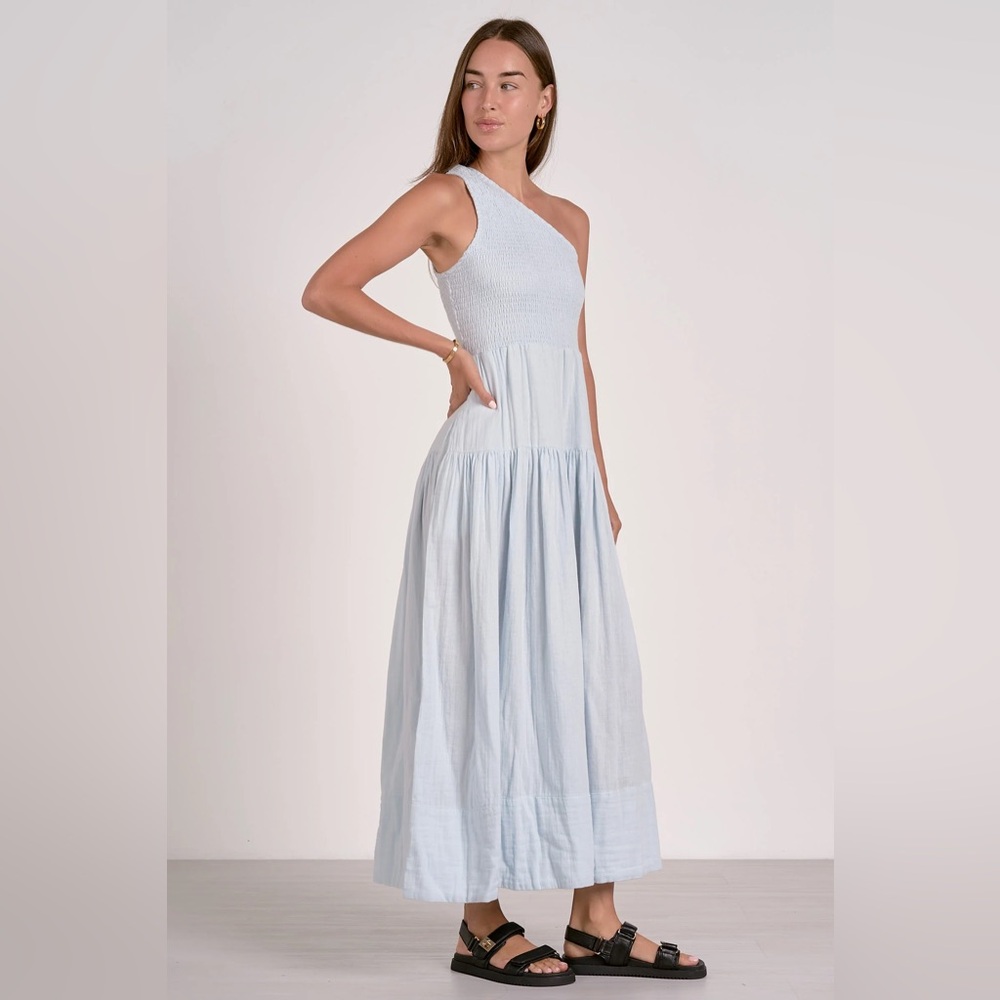 Elan One Shoulder Smocked Gauze Maxi Dress Size Small